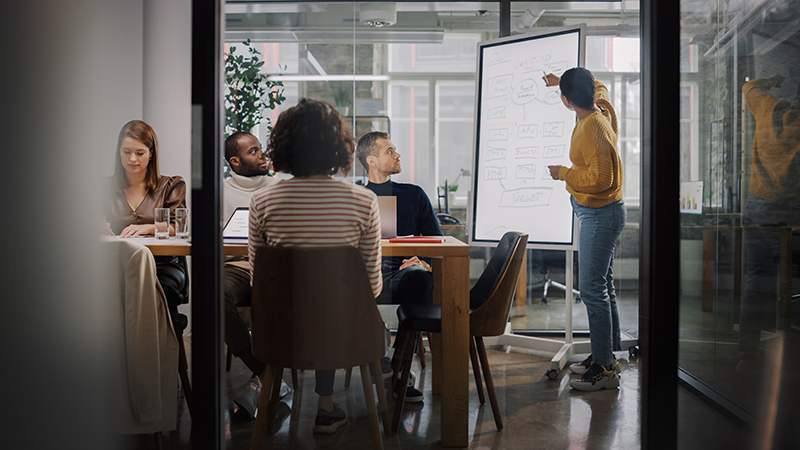 marketing team having a meeting in a boardroom